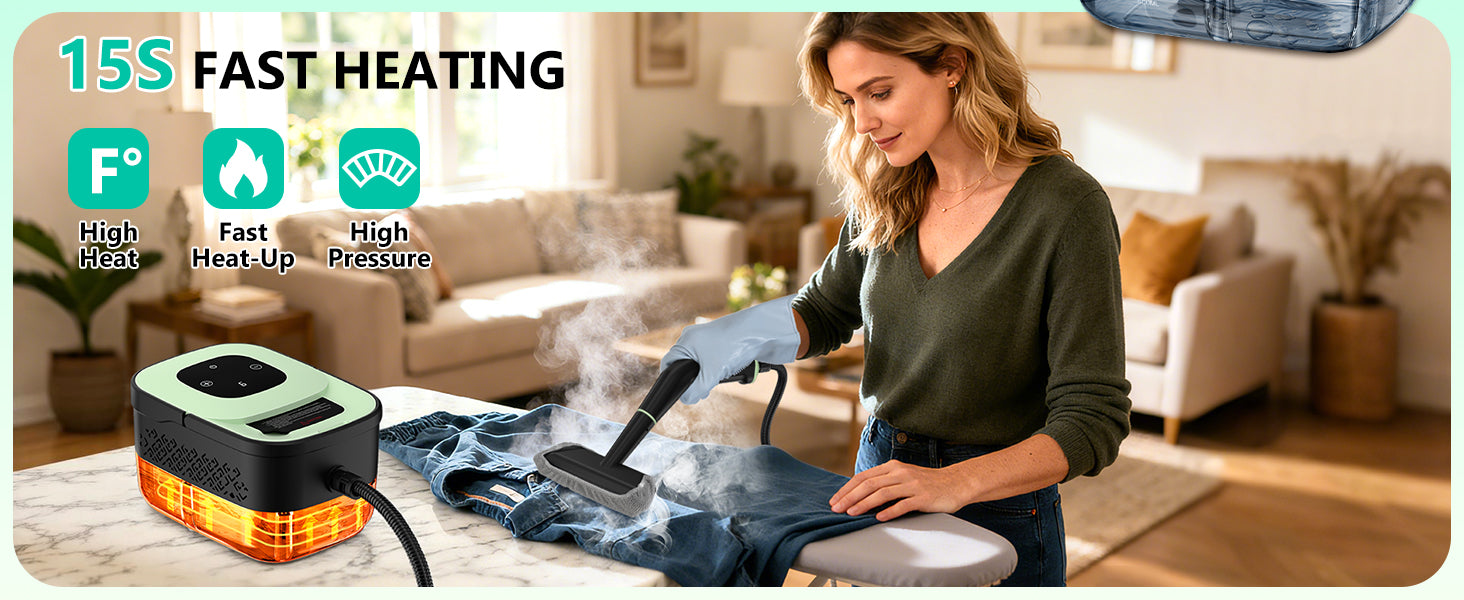 WSRYYCC Steam Cleaner, Portable Steamer for Cleaning with 16pcs Accessories, 6-Level Adjustable and 15s Heat-Up, Handheld Steam Cleaner for Home, Tile, Dirt, Grout, Grease, Car Detailing