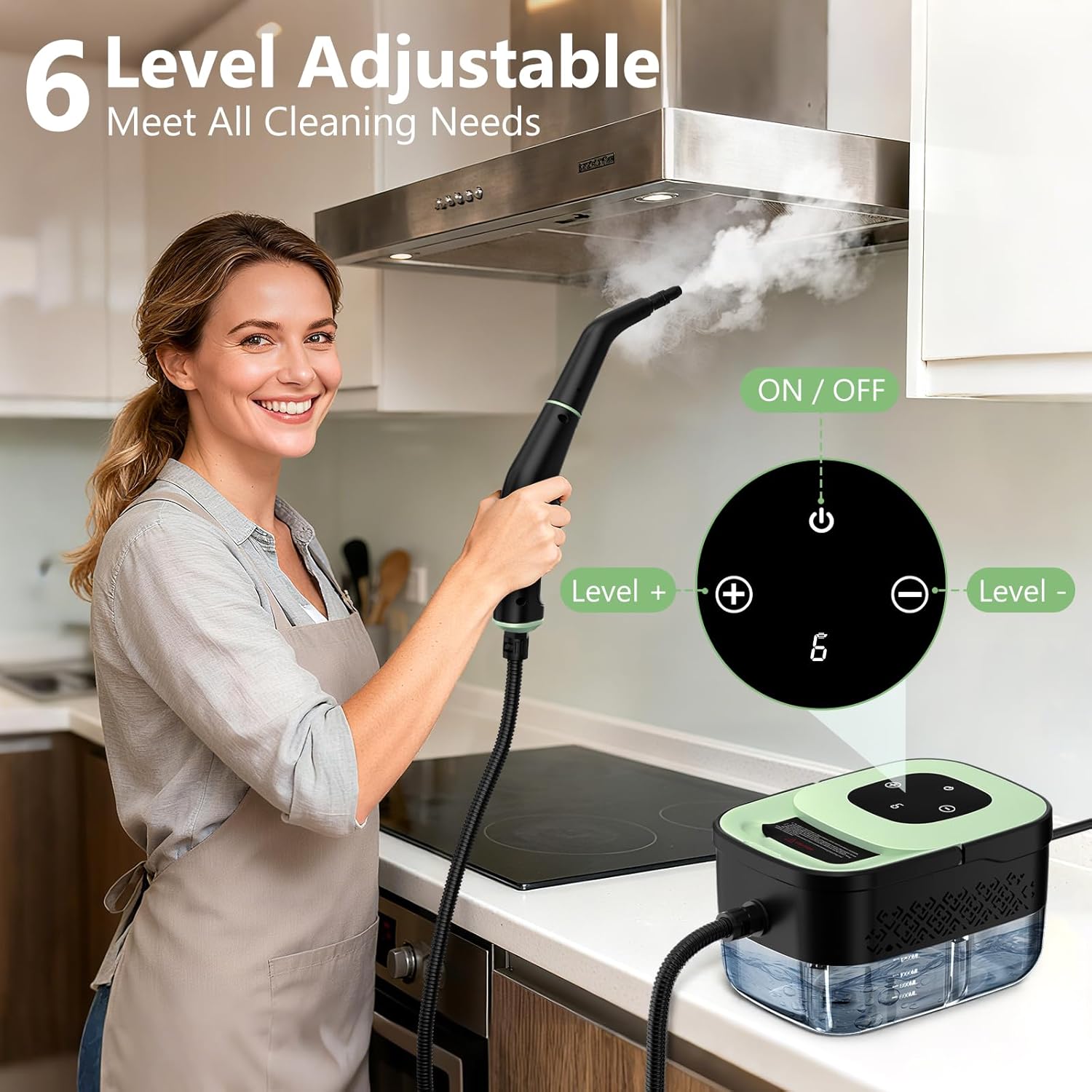 WSRYYCC Steam Cleaner, Portable Steamer for Cleaning with 16pcs Accessories, 6-Level Adjustable and 15s Heat-Up, Handheld Steam Cleaner for Home, Tile, Dirt, Grout, Grease, Car Detailing