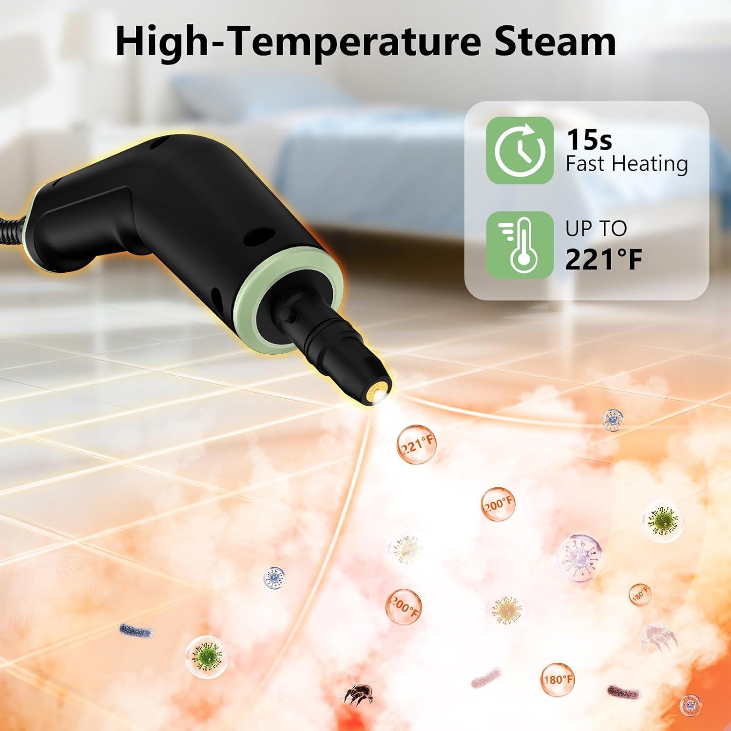 WSRYYCC Steam Cleaner, Portable Steamer for Cleaning with 16pcs Accessories, 6-Level Adjustable and 15s Heat-Up, Handheld Steam Cleaner for Home, Tile, Dirt, Grout, Grease, Car Detailing