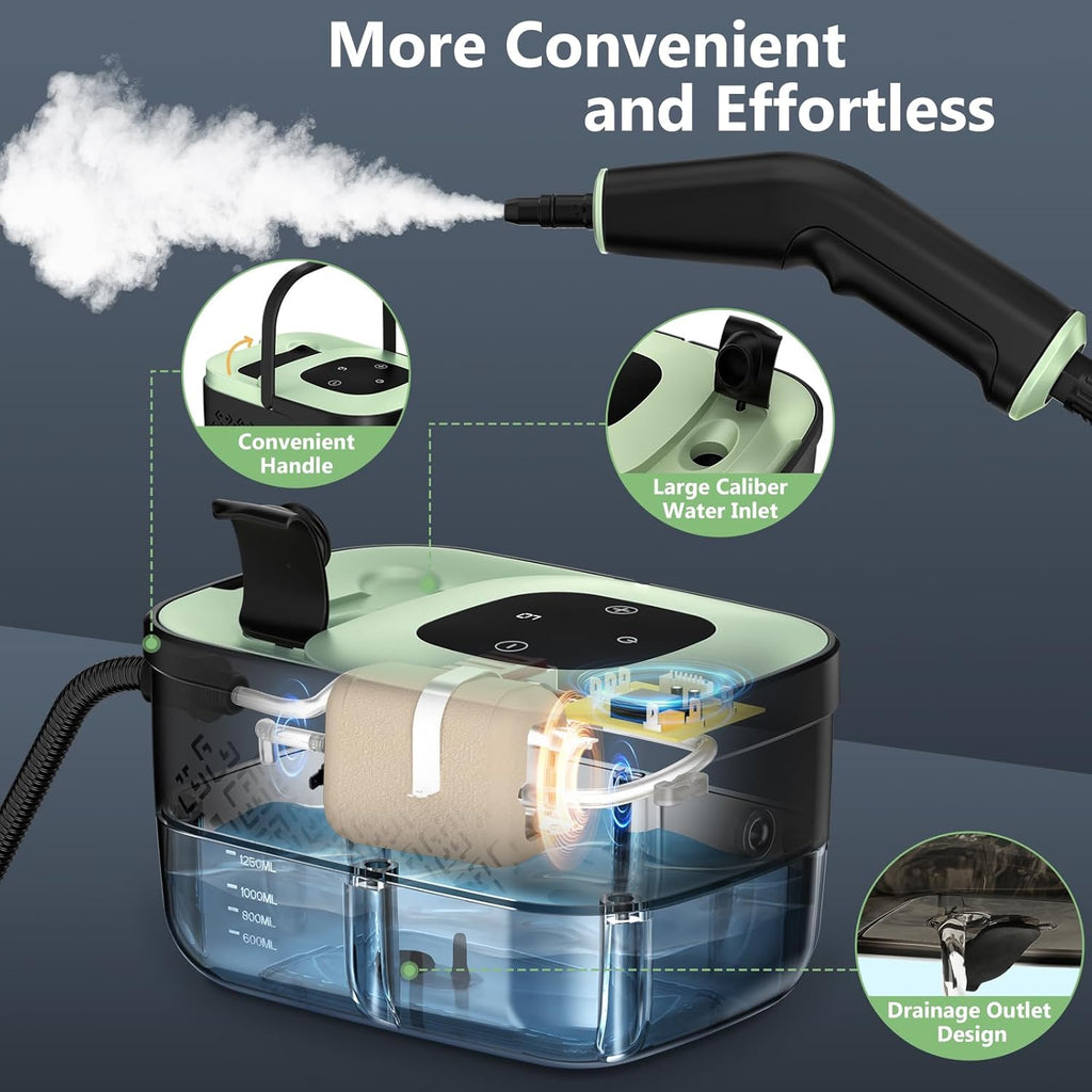 WSRYYCC Steam Cleaner, Portable Steamer for Cleaning with 16pcs Accessories, 6-Level Adjustable and 15s Heat-Up, Handheld Steam Cleaner for Home, Tile, Dirt, Grout, Grease, Car Detailing