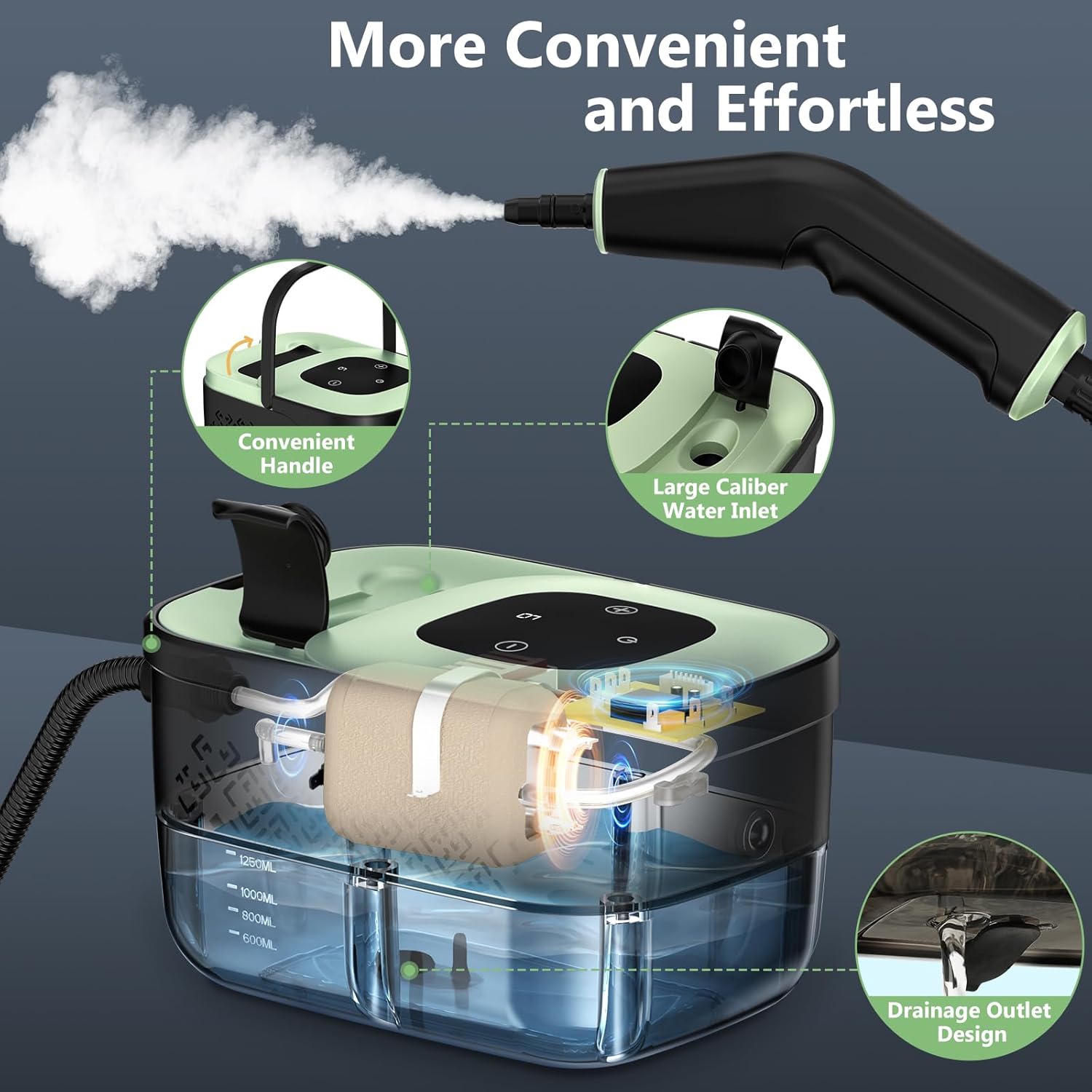 WSRYYCC Steam Cleaner, Portable Steamer for Cleaning with 16pcs Accessories, 6-Level Adjustable and 15s Heat-Up, Handheld Steam Cleaner for Home, Tile, Dirt, Grout, Grease, Car Detailing