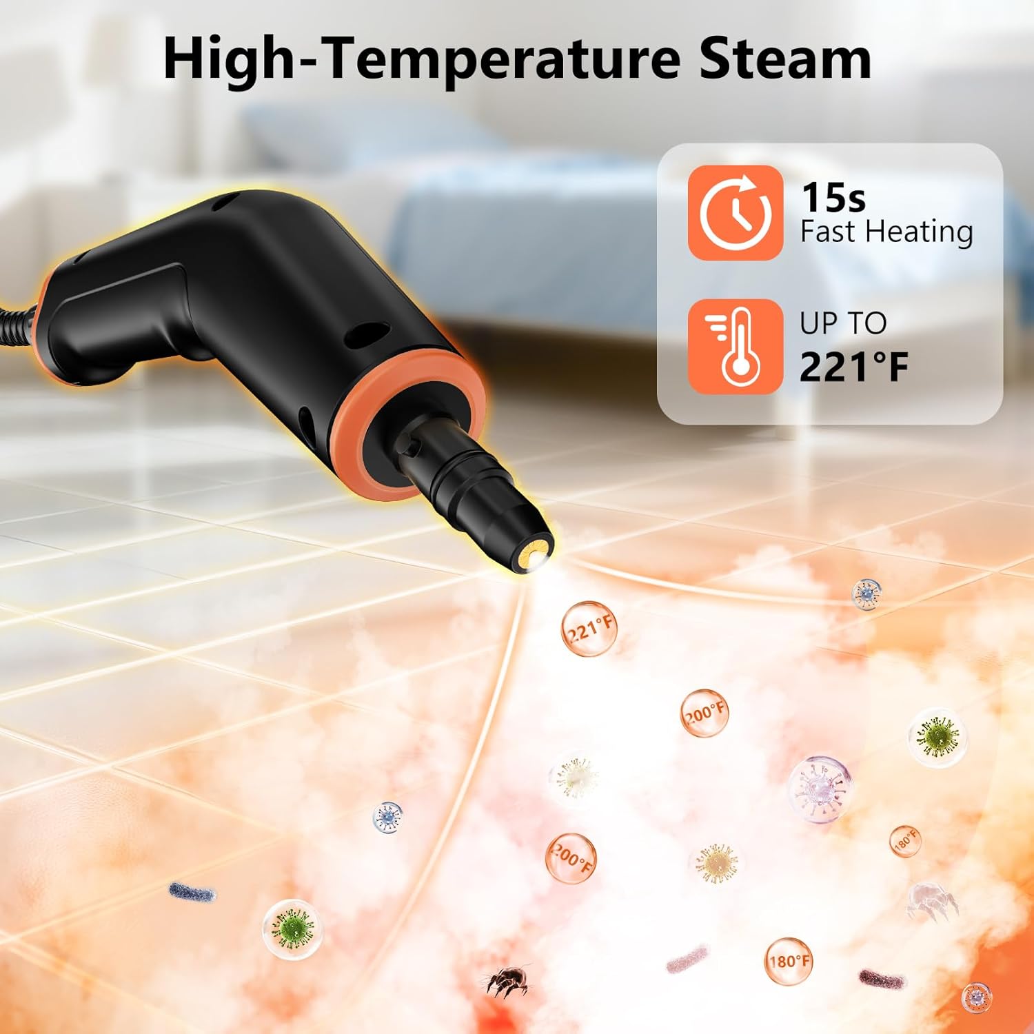 WSRYYCC Steam Cleaner, Portable Steamer for Cleaning with 16pcs Accessories, 6-Level Adjustable, 15s Heat-Up, Handheld Steam Cleaner for Home, Tile, Grease, Dirt, Grout, Car Detailing