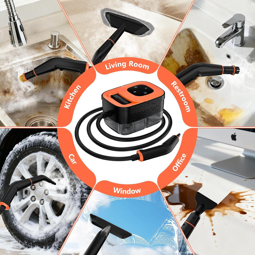WSRYYCC Steam Cleaner, Portable Steamer for Cleaning with 16pcs Accessories, 6-Level Adjustable, 15s Heat-Up, Handheld Steam Cleaner for Home, Tile, Grease, Dirt, Grout, Car Detailing