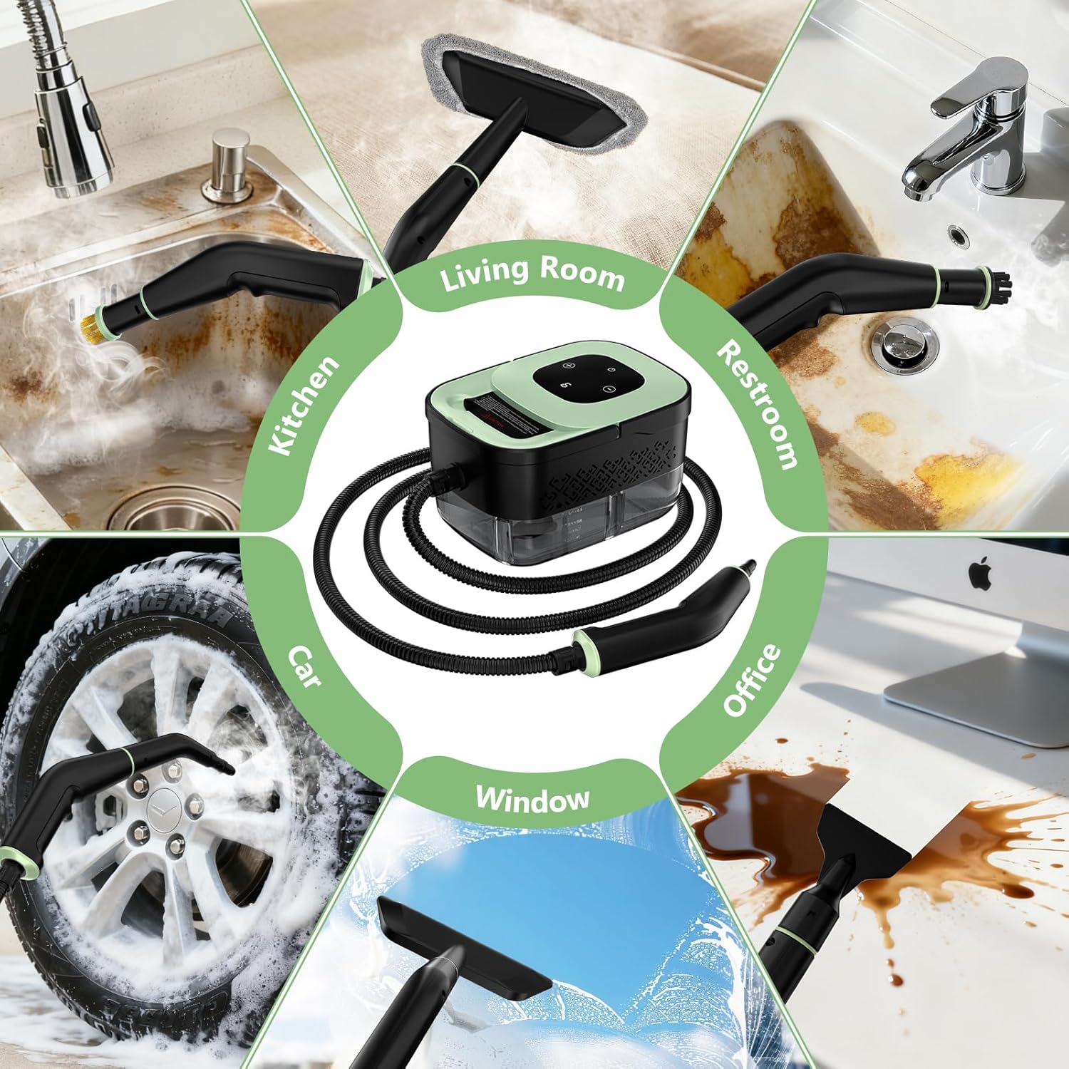 WSRYYCC Steam Cleaner, Portable Steamer for Cleaning with 16pcs Accessories, 6-Level Adjustable and 15s Heat-Up, Handheld Steam Cleaner for Home, Tile, Dirt, Grout, Grease, Car Detailing