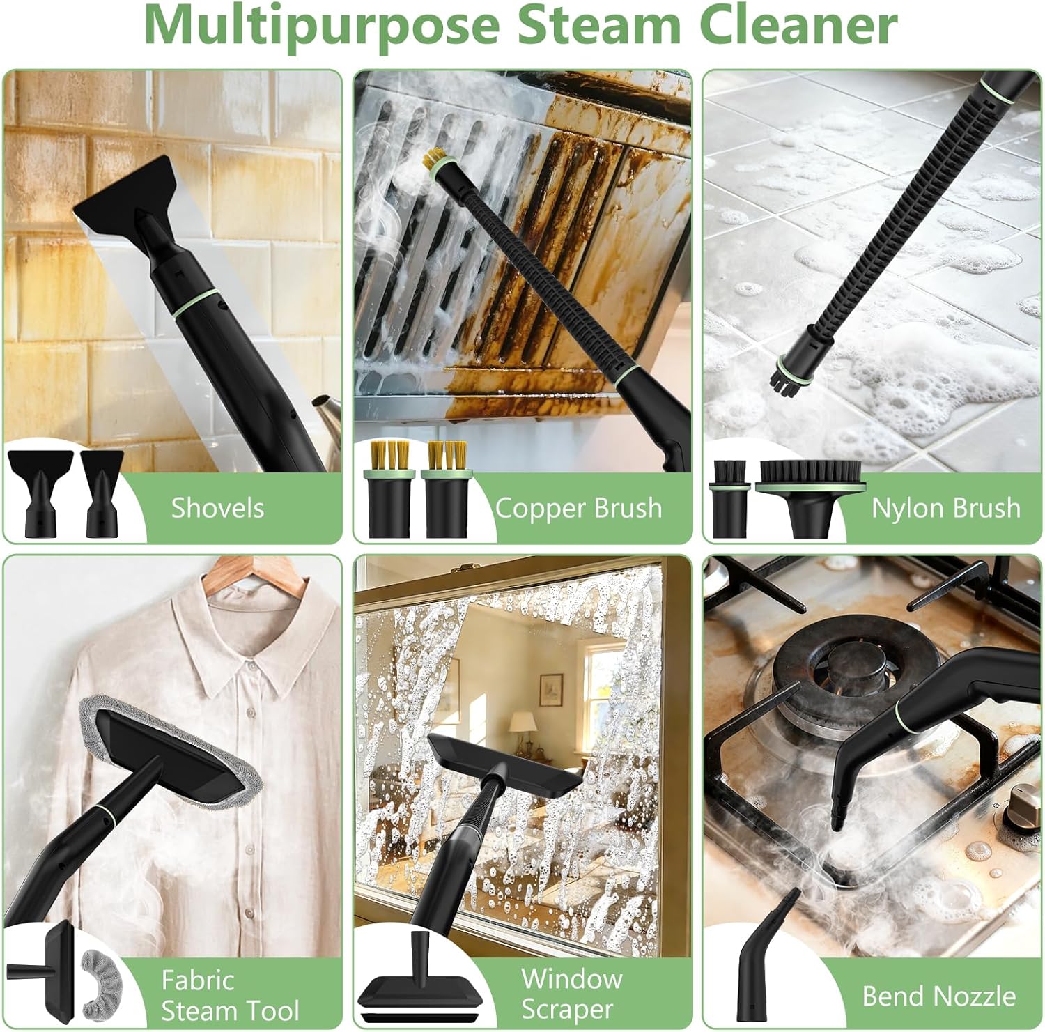 WSRYYCC Steam Cleaner, Portable Steamer for Cleaning with 16pcs Accessories, 6-Level Adjustable and 15s Heat-Up, Handheld Steam Cleaner for Home, Tile, Dirt, Grout, Grease, Car Detailing