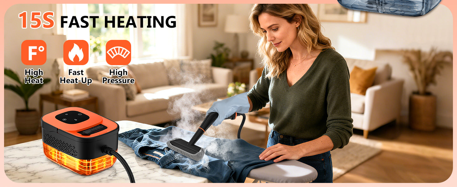 WSRYYCC Steam Cleaner, Portable Steamer for Cleaning with 16pcs Accessories, 6-Level Adjustable, 15s Heat-Up, Handheld Steam Cleaner for Home, Tile, Grease, Dirt, Grout, Car Detailing
